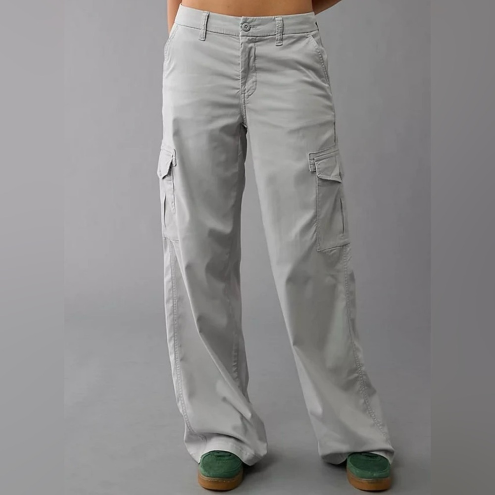 American Eagle Dreamy Drape Wide Leg Cargo Pants Light Gray